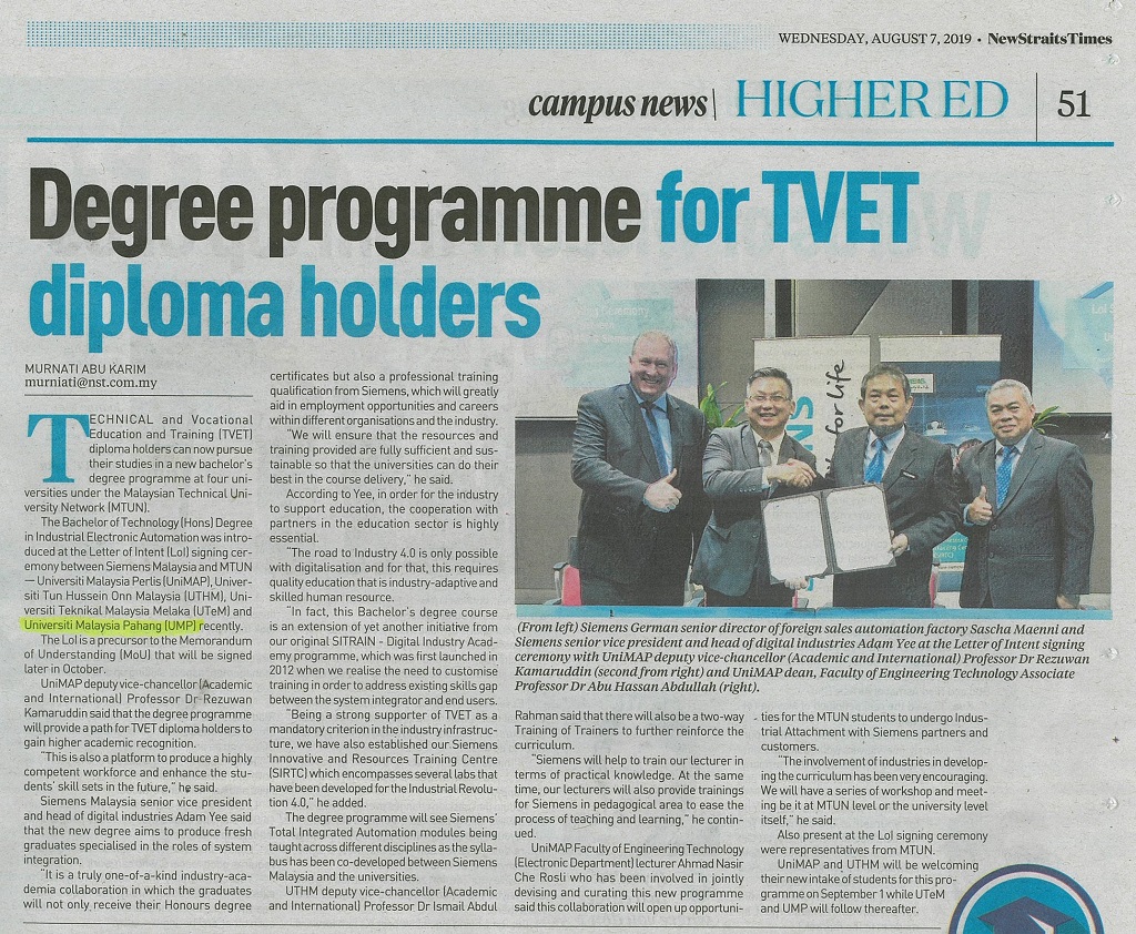 Degree programme for TVET diploma holders
