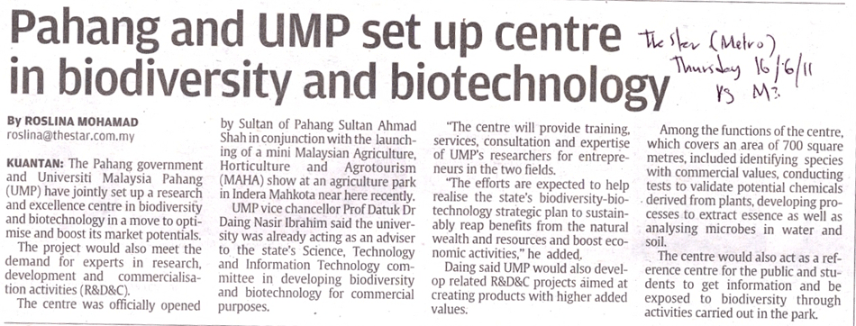 Pahang And UMP Set Up Centre In Biodiversity And Biotechnology