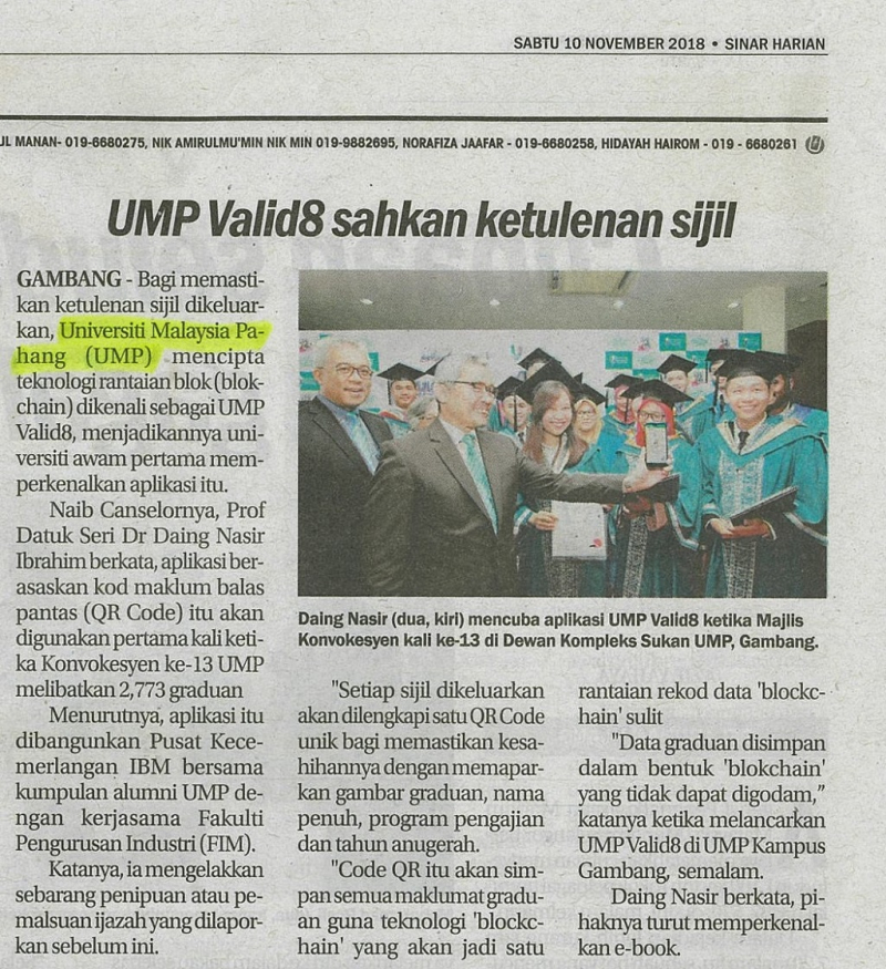 UMP Valid8 sahkan ketulenan sijil