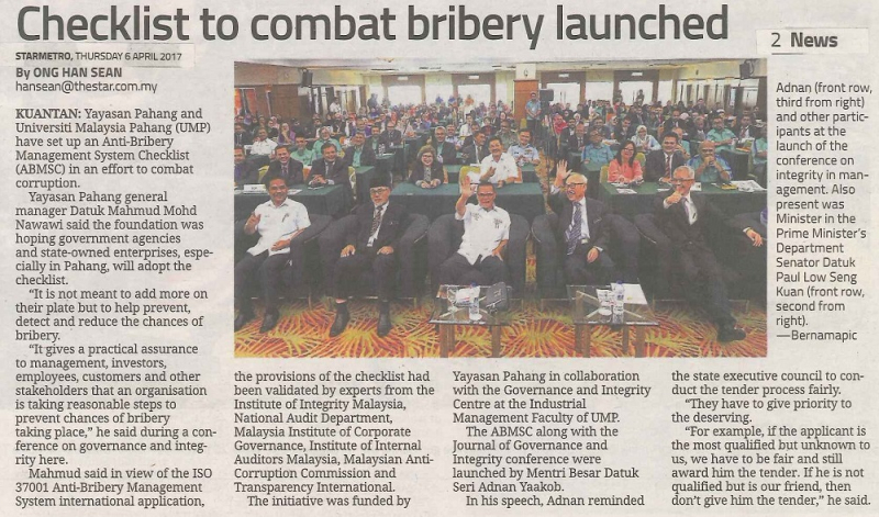 Checklist To Combat Bribery Launched