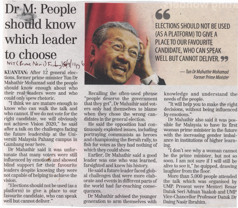 Dr M: People Should Know Which Leader To Choose