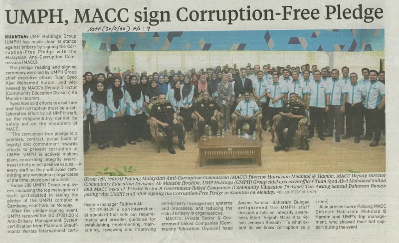 UMPH, MACC sign Corruption - Free Pledge