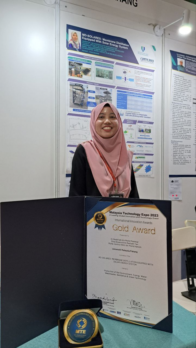 Dr. Nadzirah creates MD-SOLARES: Solar Assisted Membrane Distillation System