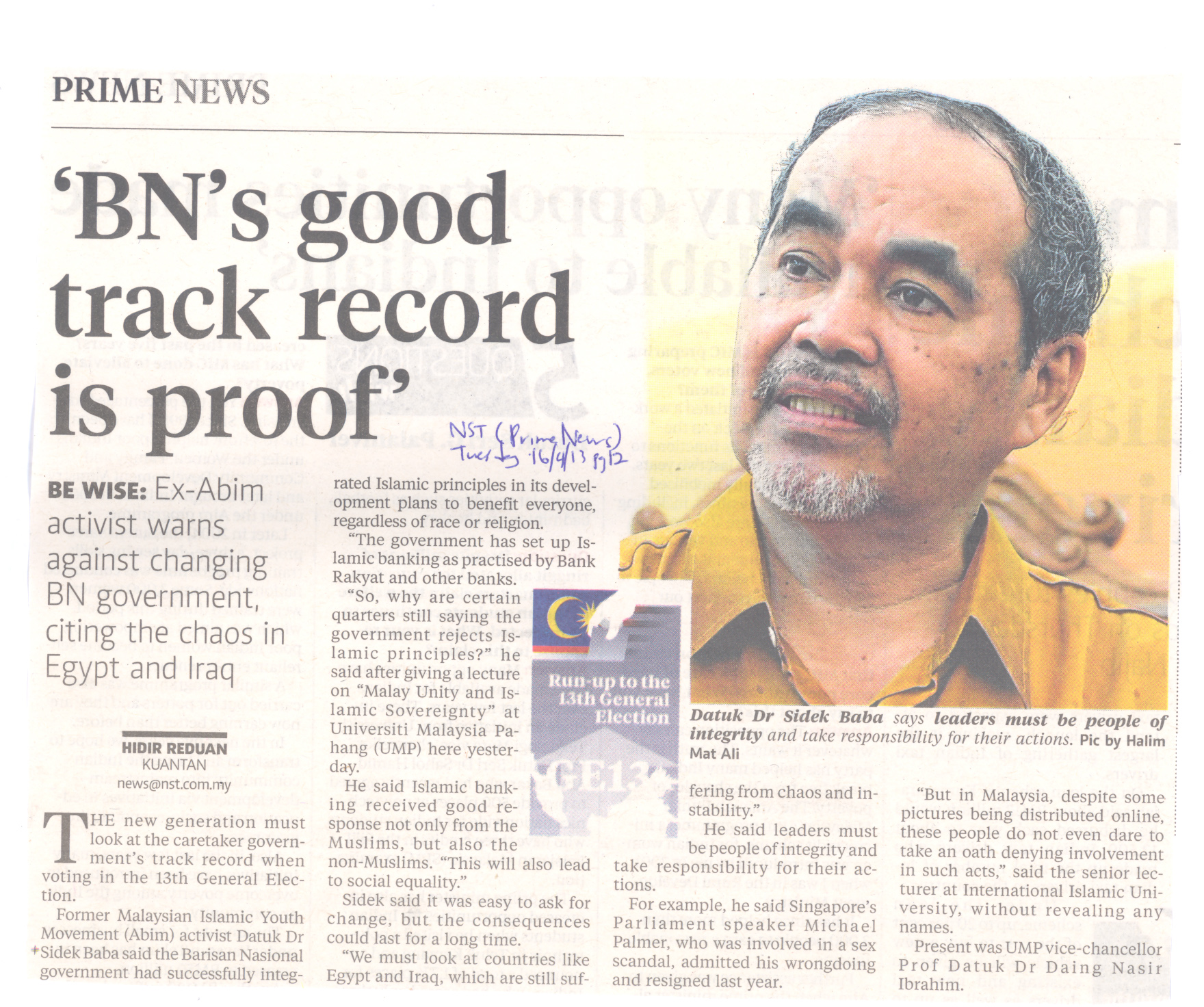 'BN's Good Track Record Is Proof'