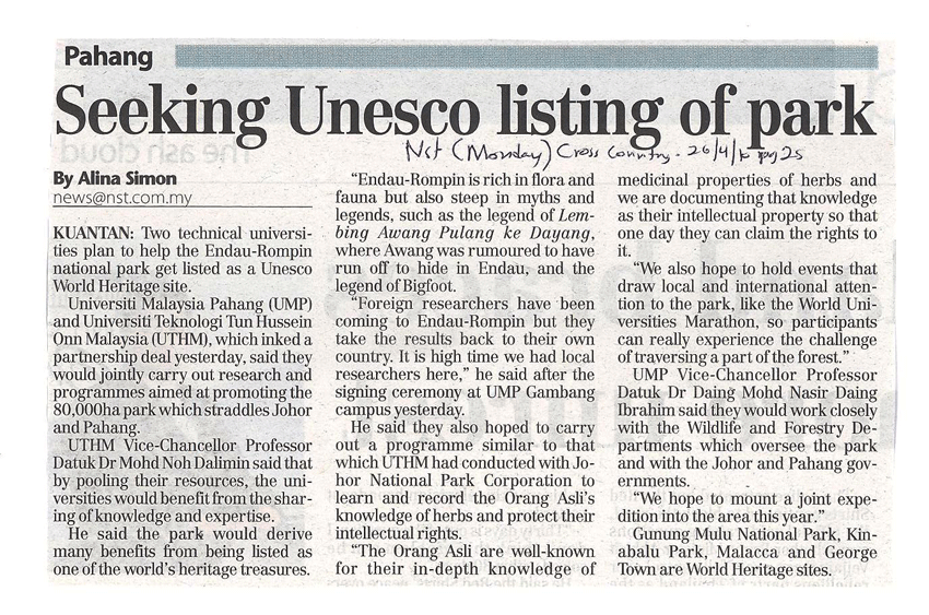 Seeking Unesco Listing Of Park