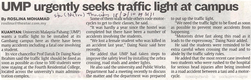 UMP Urgently Seeks Traffic Light At Campus