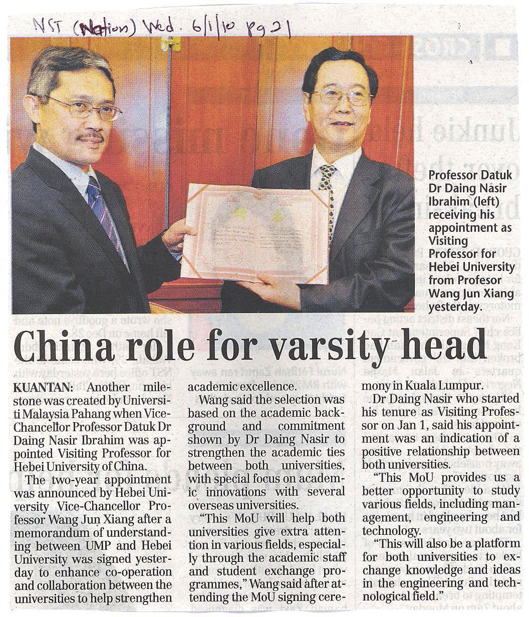 China role for varsity head