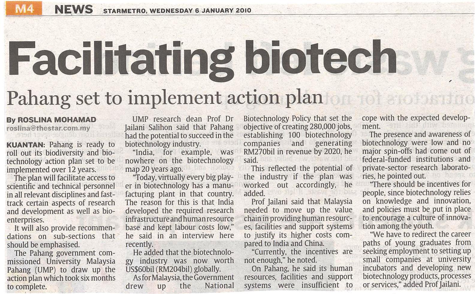 Facilitating biotech : Pahang set to implement action plan