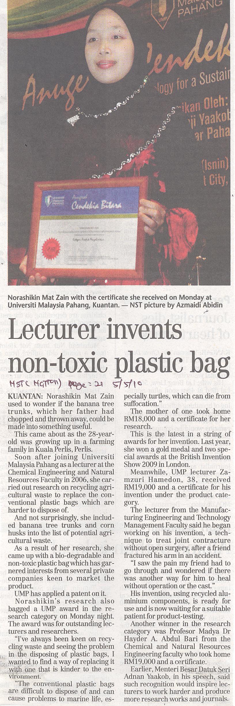 Lecturer Invent Non-Toxic Plastic Bag