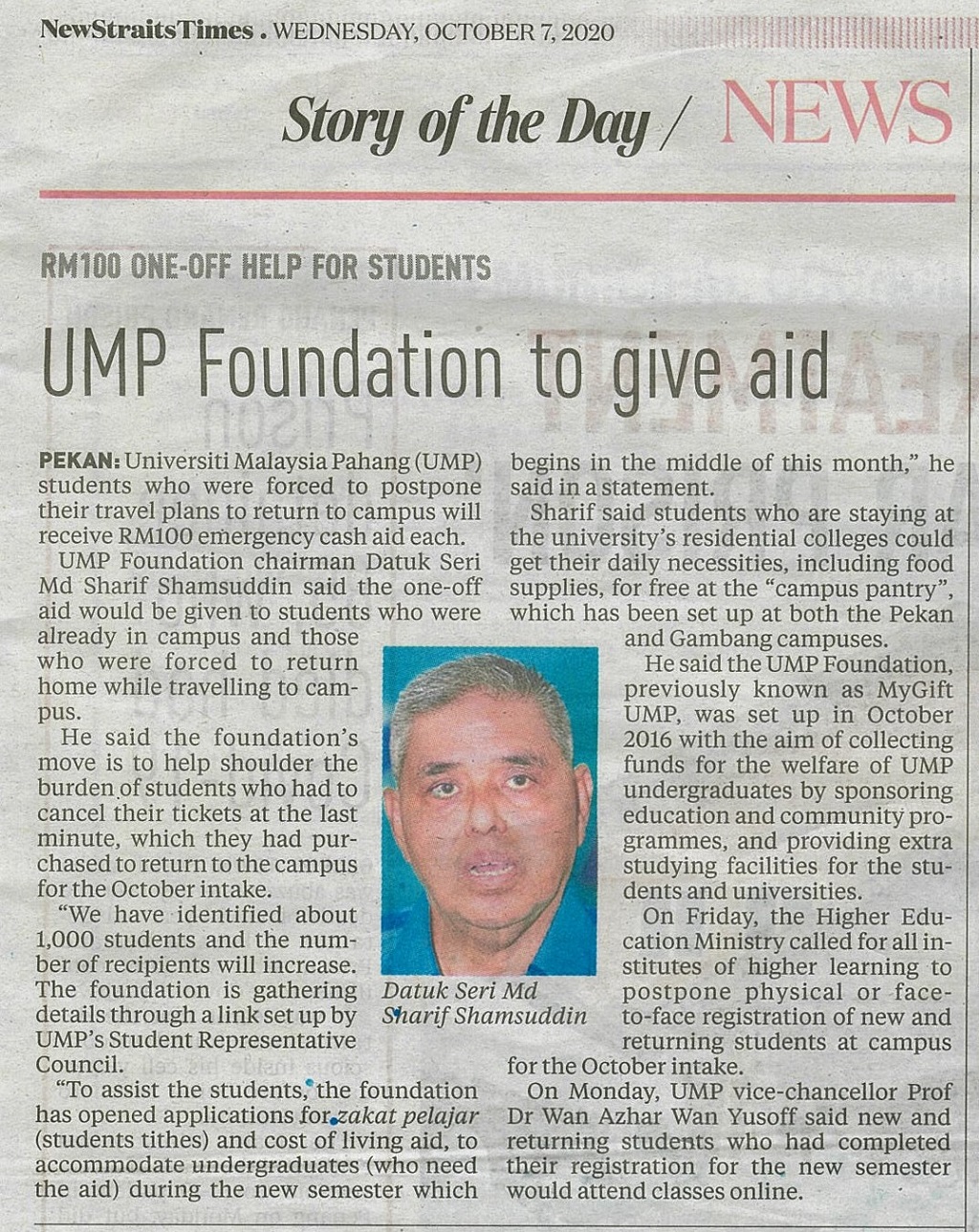 UMP Foundation to give aid