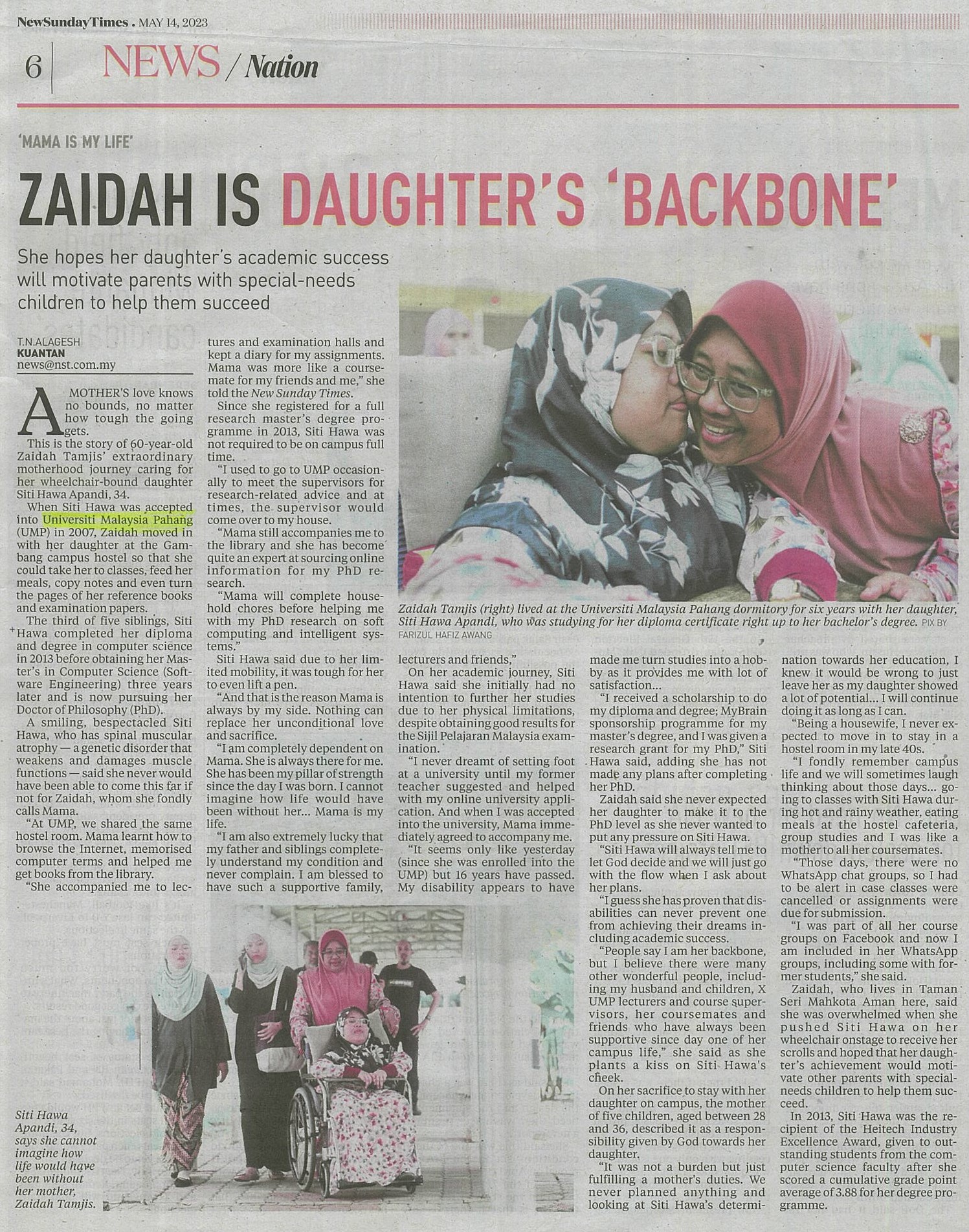 ZAIDAH IS DAUGHTER'S BACKBONE