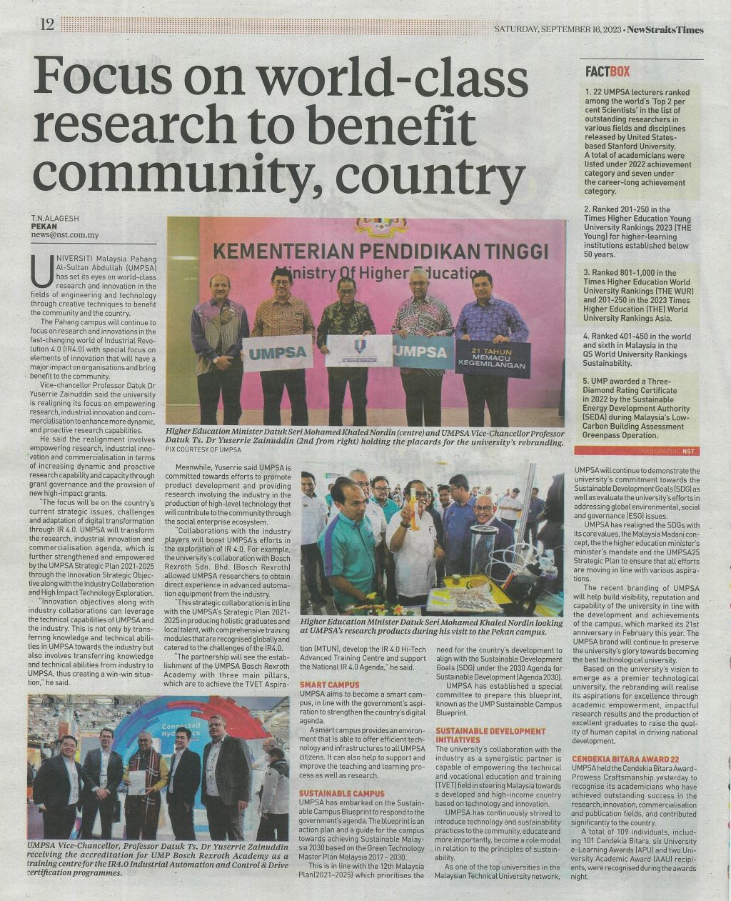 Focus on world-class research to benefit community, country