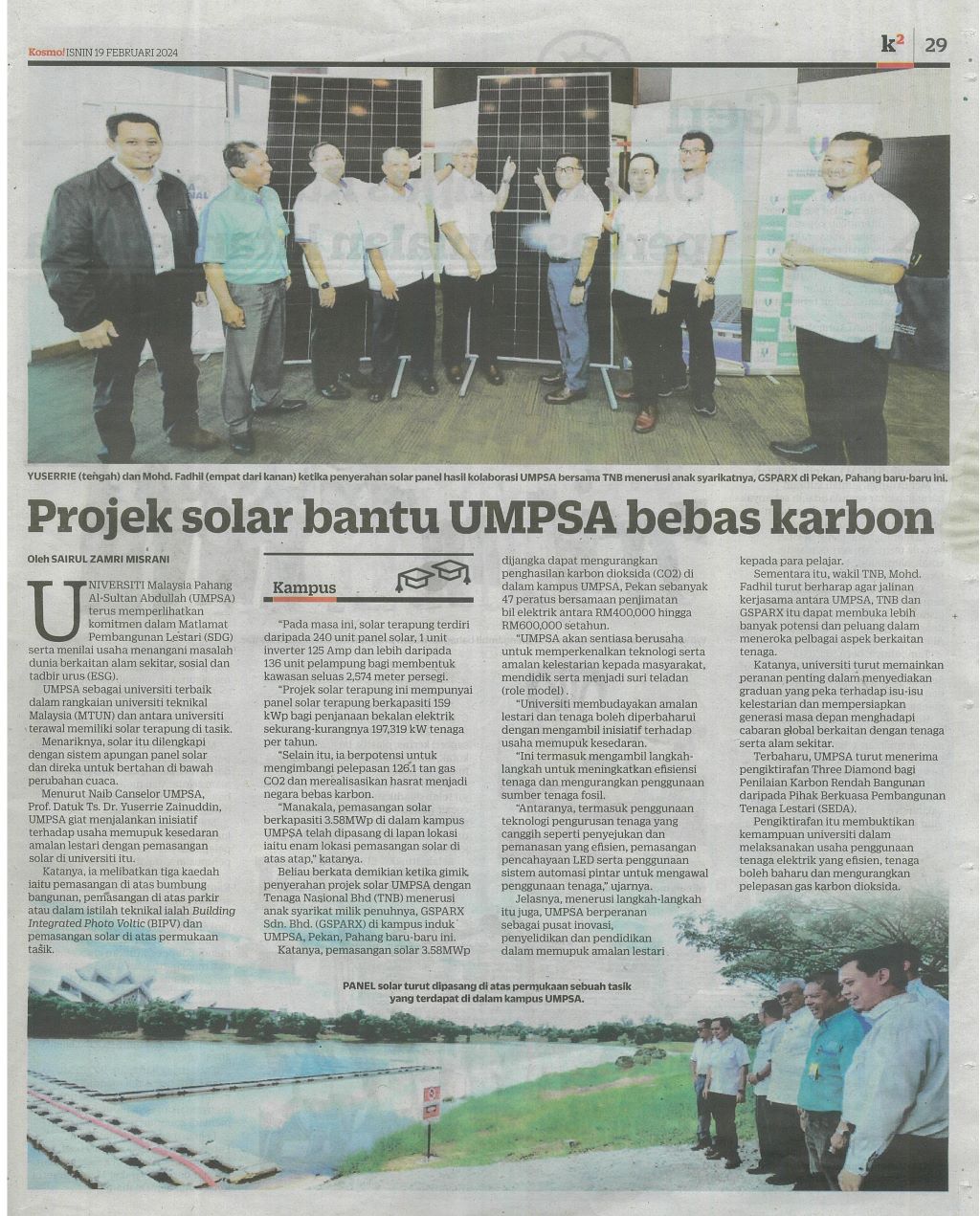 Projek solar bantu UMPSA bebas karbon 