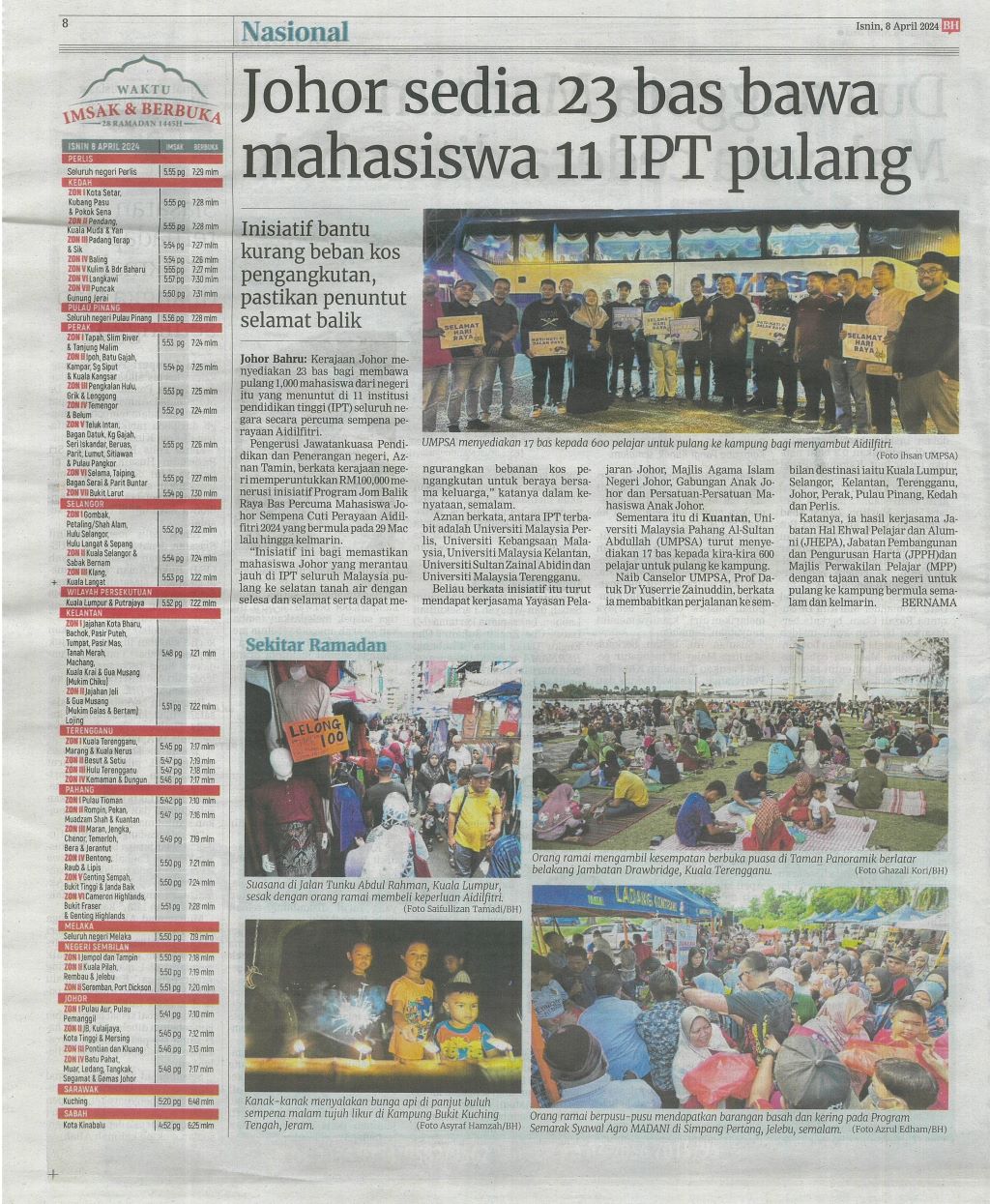 Johor sedia 23 bas bawa mahasiswa 11 IPT pulang 
