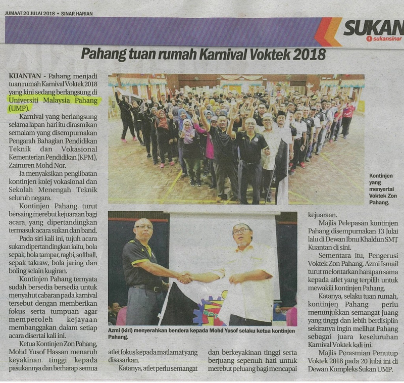 Pahang tuan rumah Karnival Voktek 2018