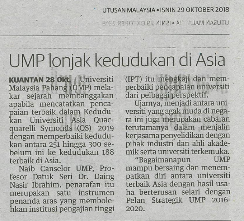 UMP lonjak kedudukan di Asia