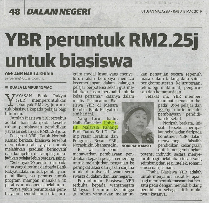 YBR peruntukan RM2.25j untuk biasiswa