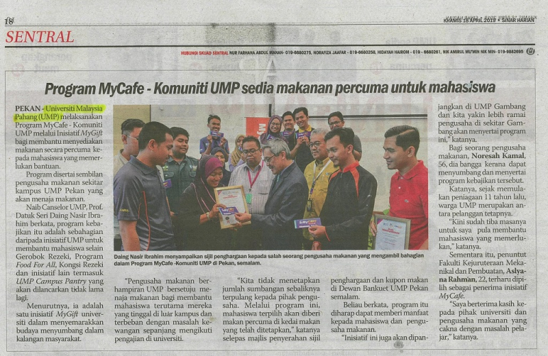 Program MyCafe- Komuniti UMP sedia makanan percuma untuk mahasiswa