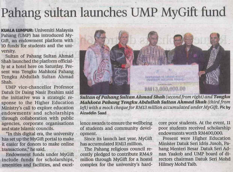Pahang Sultan Launches UMP MyGift Fund