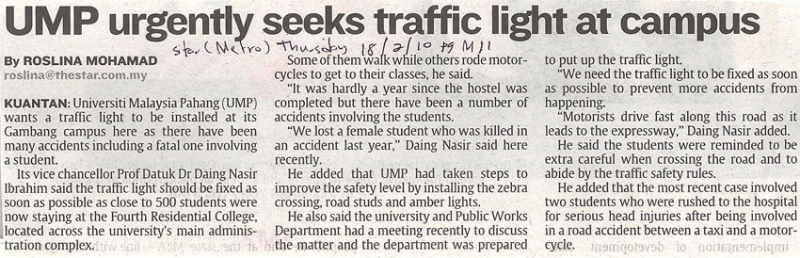 UMP Urgently Seeks Traffic Light At Campus