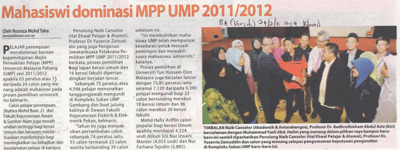 Mahasiswi dominasi MPP UMP 2011/2012
