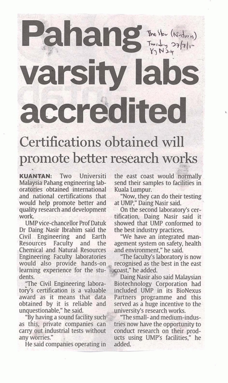 Pahang Varsity Labs Accredited