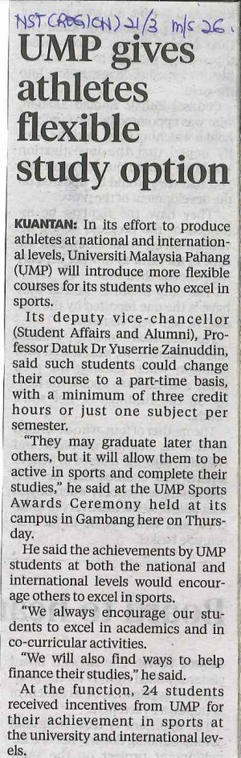 UMP Gives Athletes Flexible Study Option