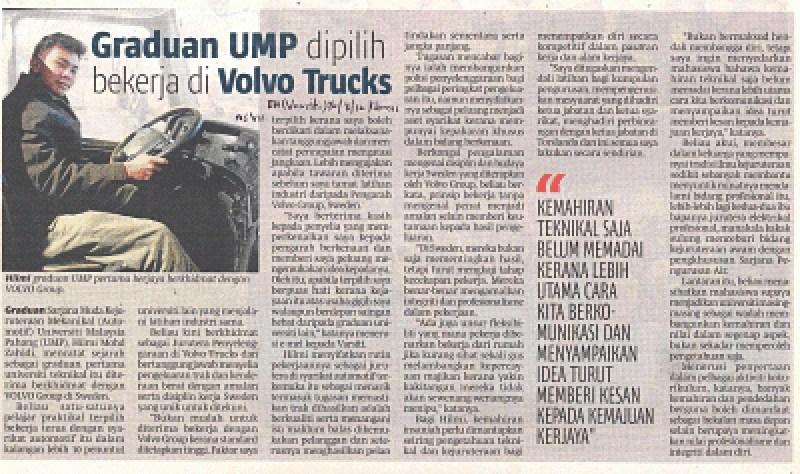 Graduan UMP Dipilih Bekerja Di Volvo Trucks