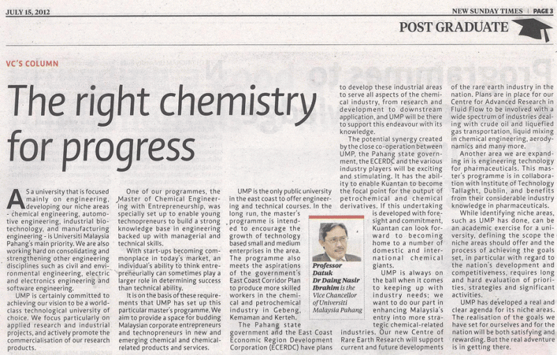The Right Chemistry For Progress