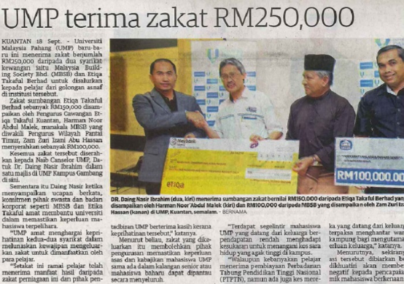 UMP Terima Zakat RM250,000
