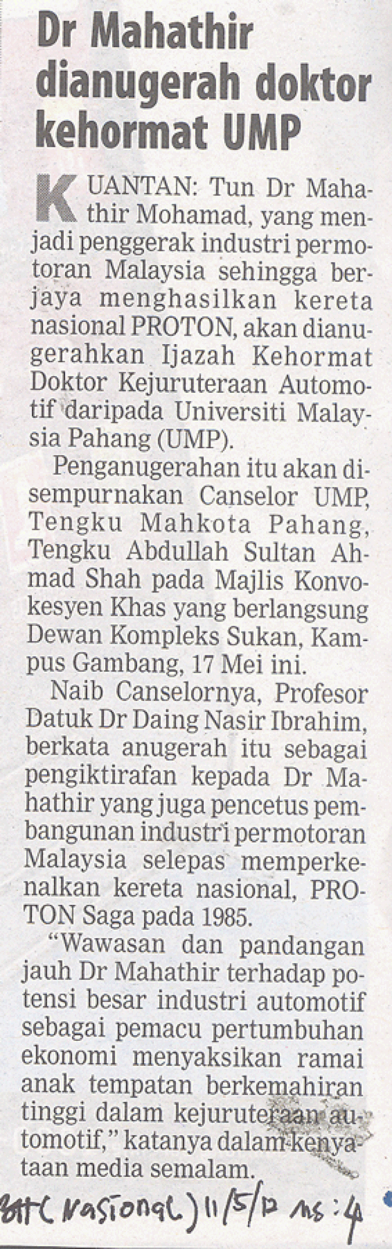 Dr. Mahathir Dianugerahkan Doktor Kehormat UMP