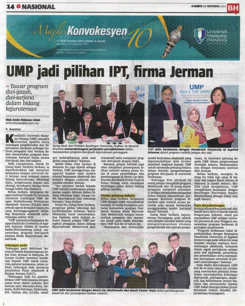 UMP jadi pilihan IPT,firma Jerman