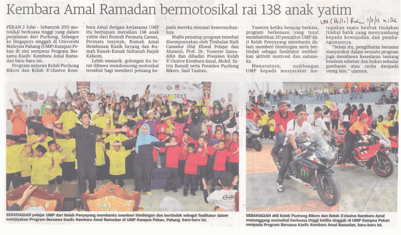 Kembara Amal Ramadan Bermotosikal Rai 138 Anak Yatim