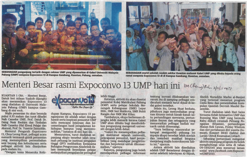 Menteri Besar Rasmi Expoconvo 13 UMP Hari Ini