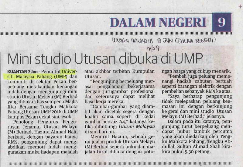 Mini studio Utusan dibuka di UMP