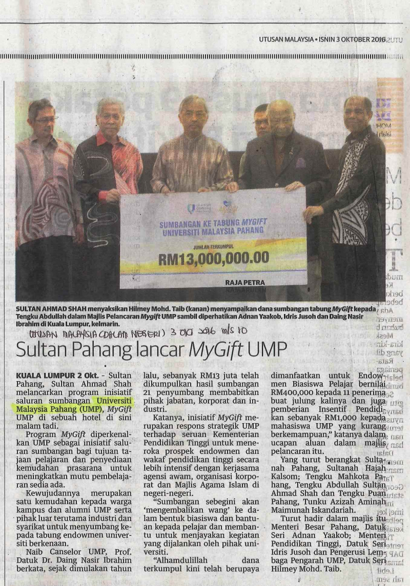 Sultan Pahang lancar MyGift UMP