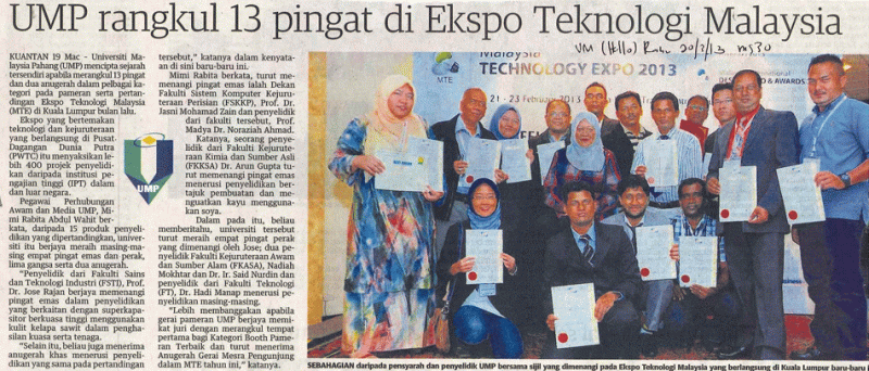 UMP Rangkul 13 Pingat Di Ekspo Teknologi Malaysia