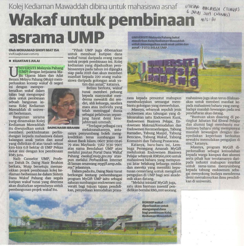 Wakaf untuk pembinaan asrama UMP