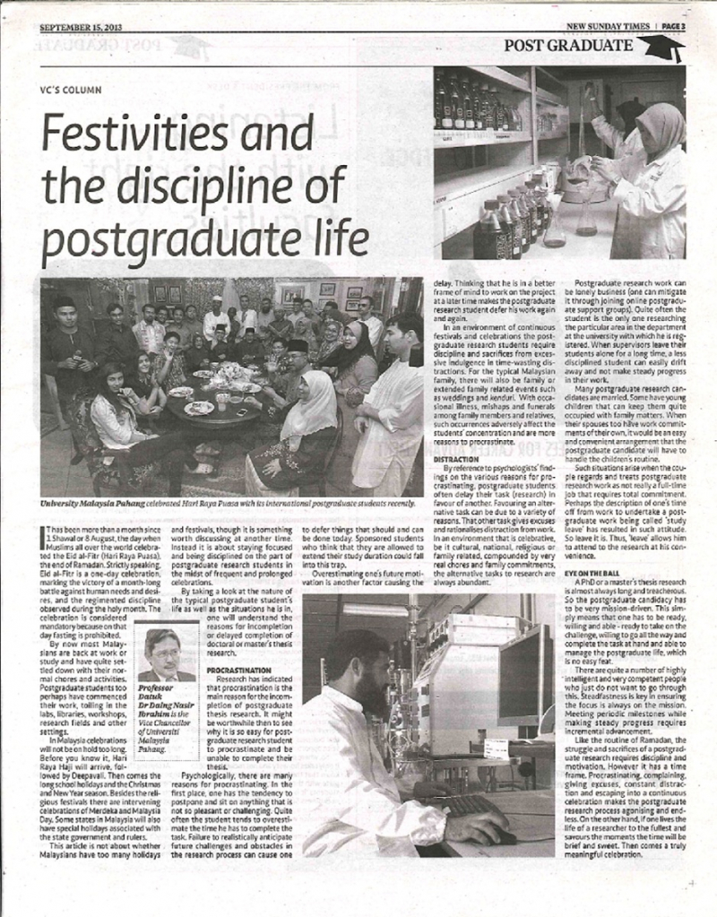 Festivities and the discipline of Postgraduate Life