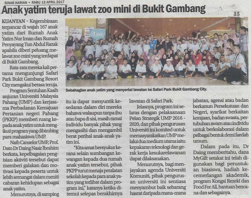 Anak yatim teruja lawat zoo mini di Bukit Gambang