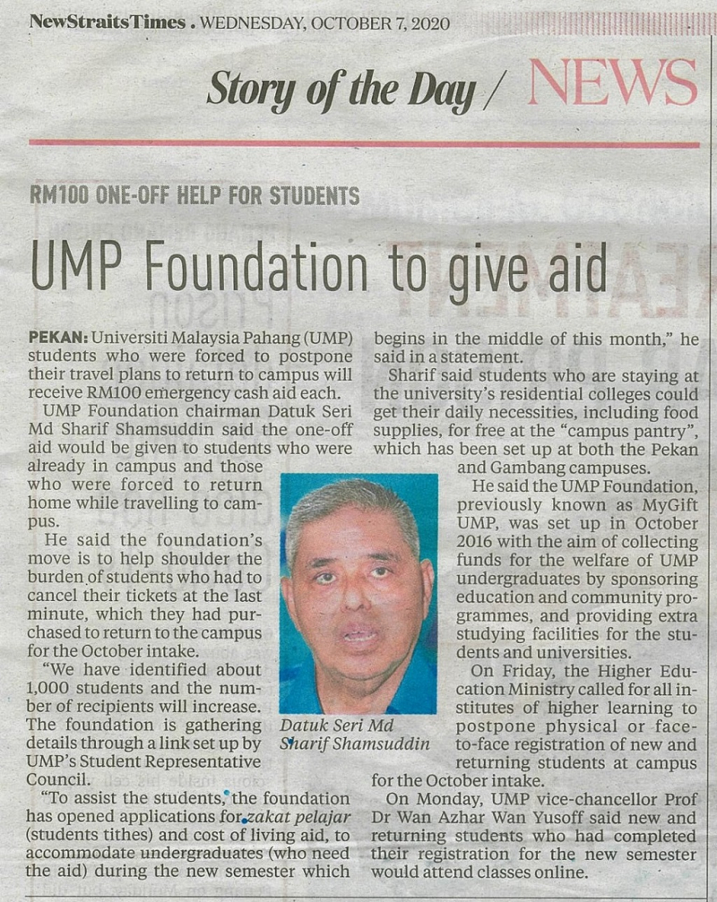 UMP Foundation to give aid