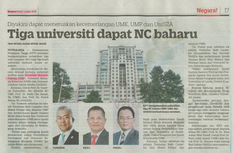 Tiga universiti dapat NC baharu