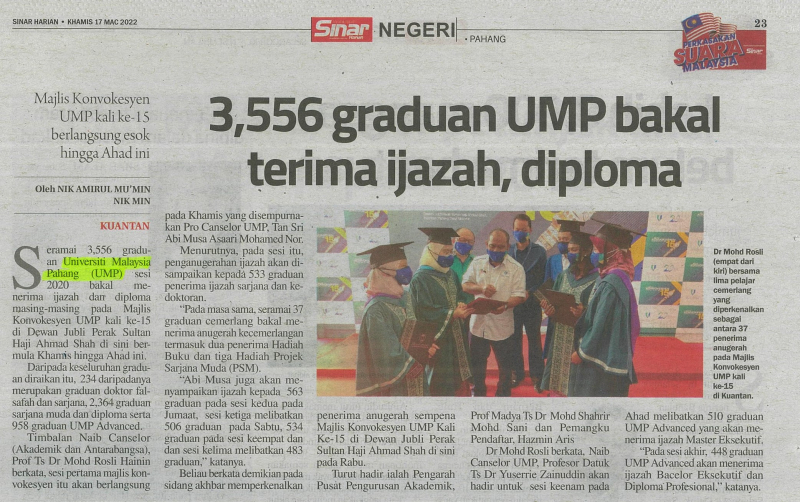 3,555 graduan UMP bakal terima ijazah, diploma