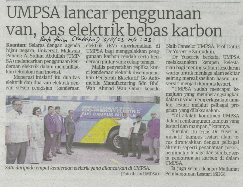UMPSA lancar penggunaan van, bas elektrik bebas karbon 